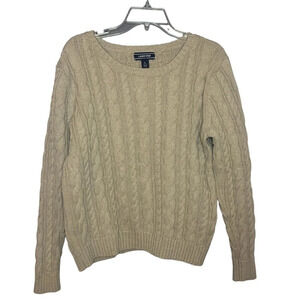 Lands’ End sweater cable knit tan taupe brown kids size 14/16